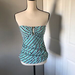 Lauren Ralph Lauren Blue Stripe Ring Front Bandini Top | M